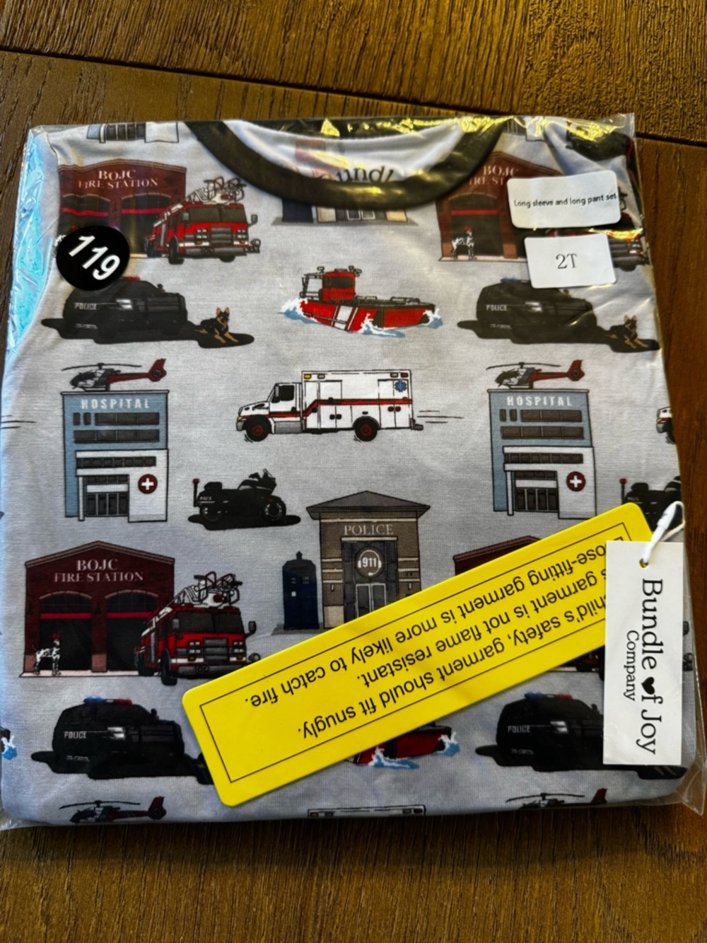 Bundle of Joy Company Kids Emergency Vehicles Bamboo Pajama Set - Light Gray